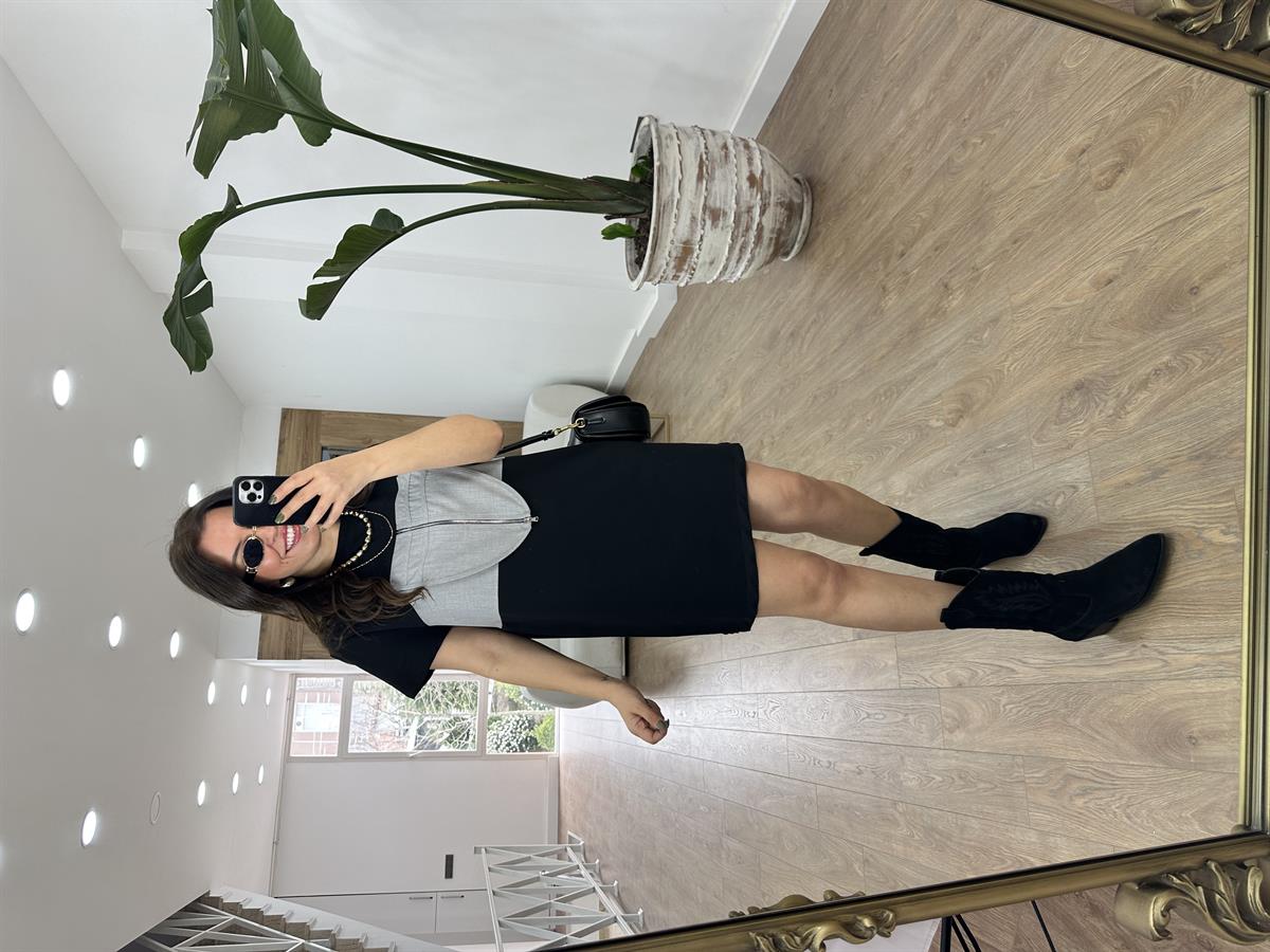 Önü Fermuar Detaylı Tasarım Elbise