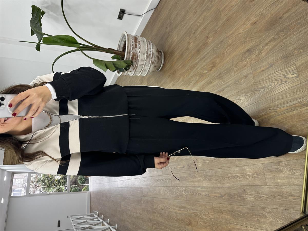 Önü Fermuarlı Çizgili Eşofman Takım 