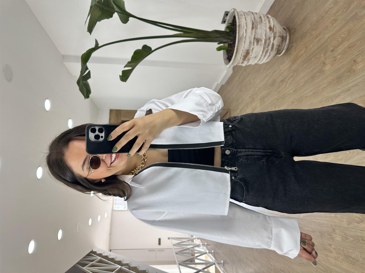 Önü Fermuarlı Crop Gömlek