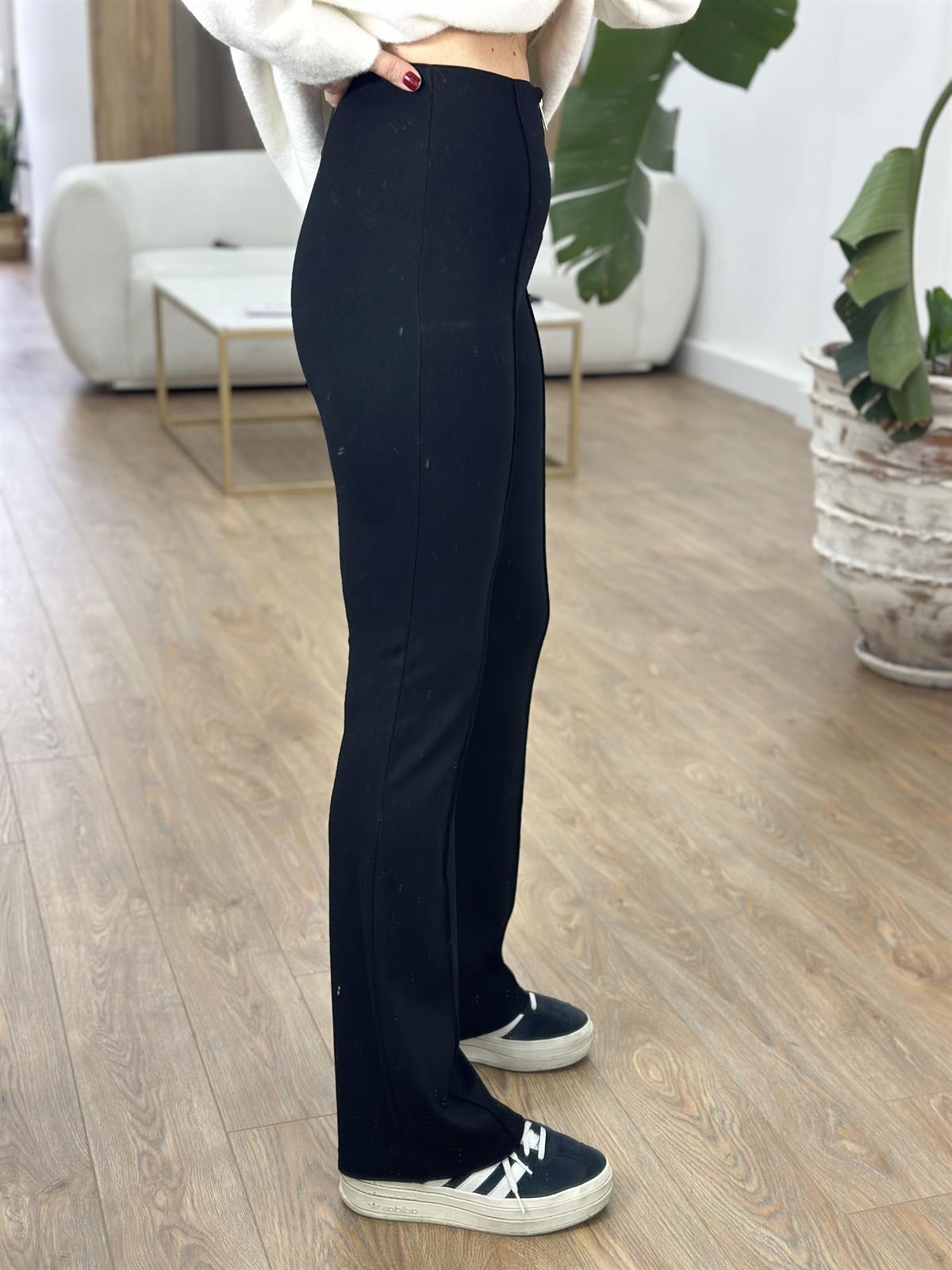 Önü Fermuarlı Pantolon - Siyah