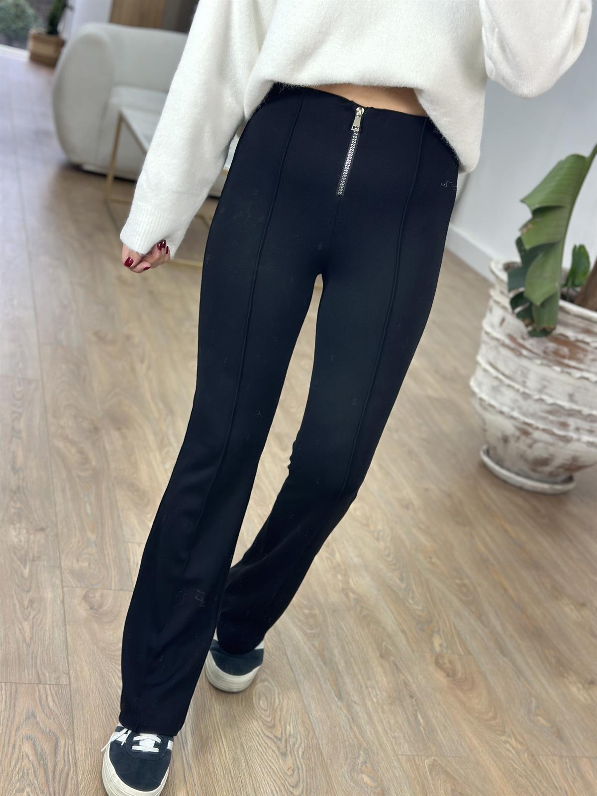 Önü Fermuarlı Pantolon - Siyah