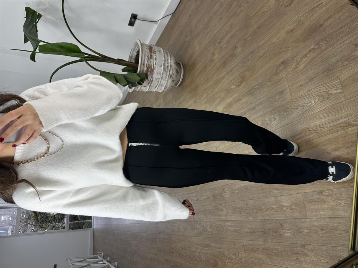 Önü Fermuarlı Pantolon - Siyah