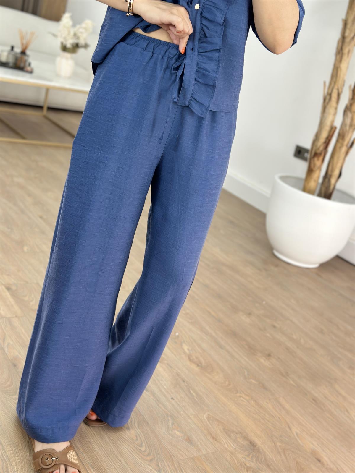 Önü Fırfırlı Gömlek Pantolon Takım - Lacivert