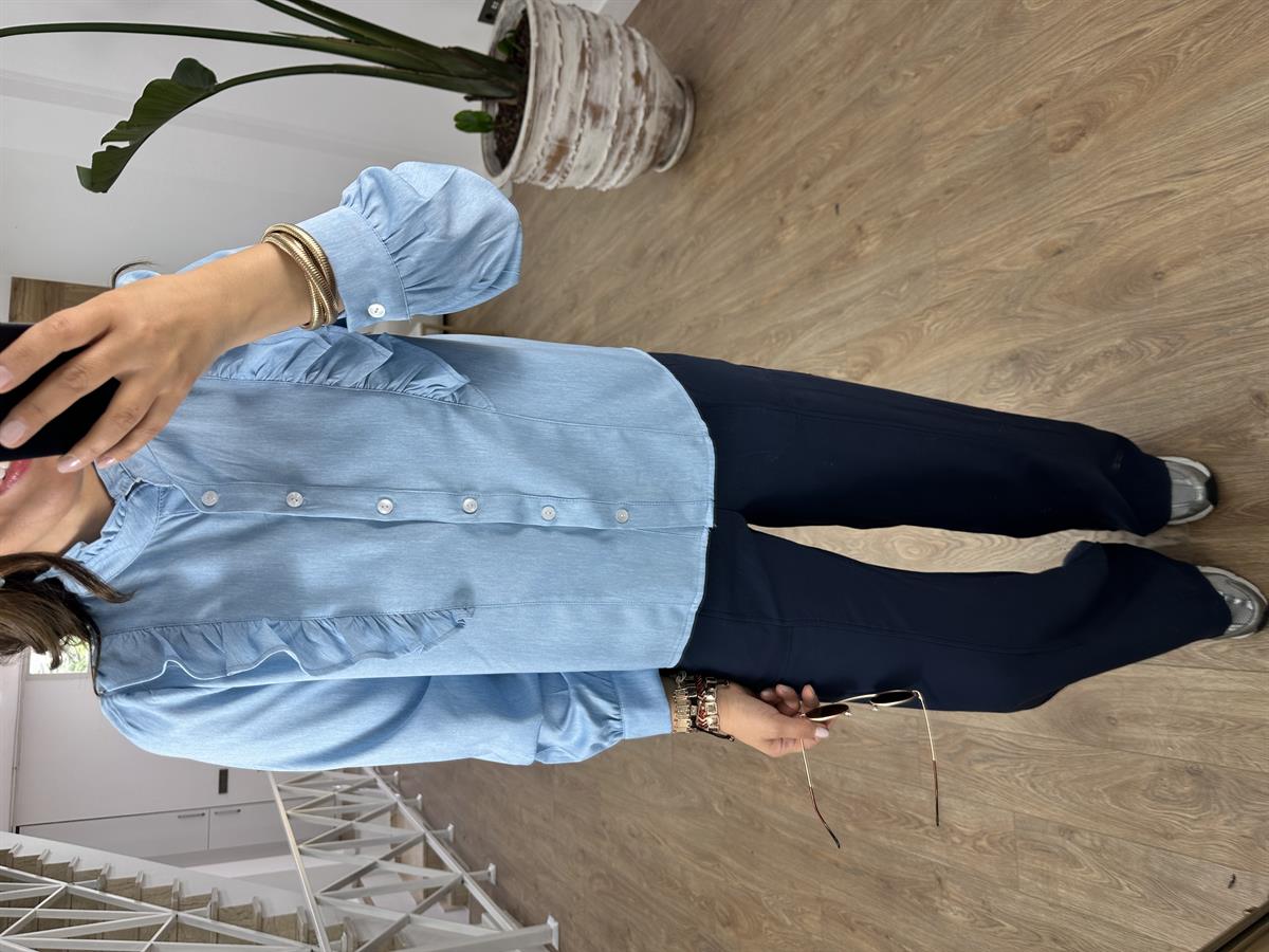 Önü Fırfırlı Tencel Gömlek