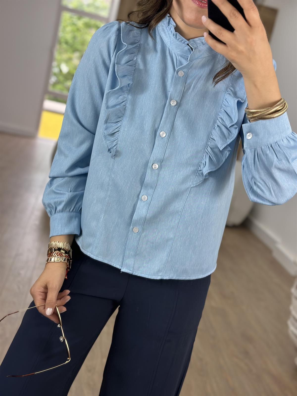 Önü Fırfırlı Tencel Gömlek