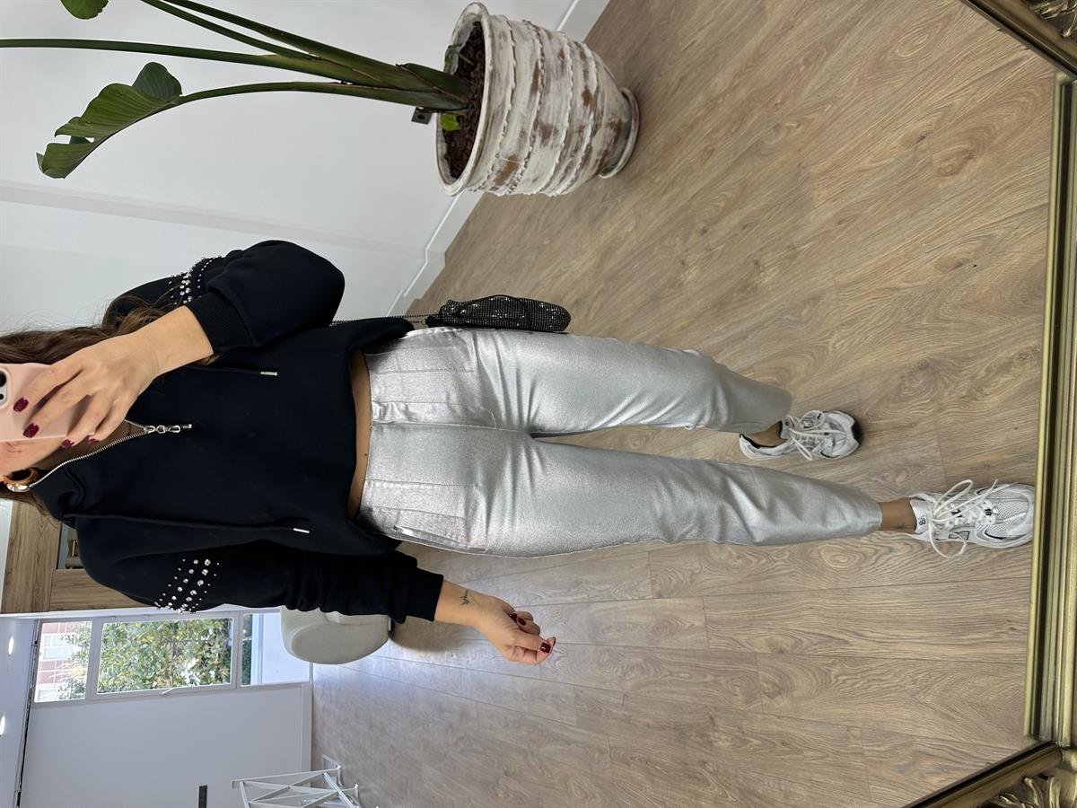 Önü Flatolu Metalik Pantolon