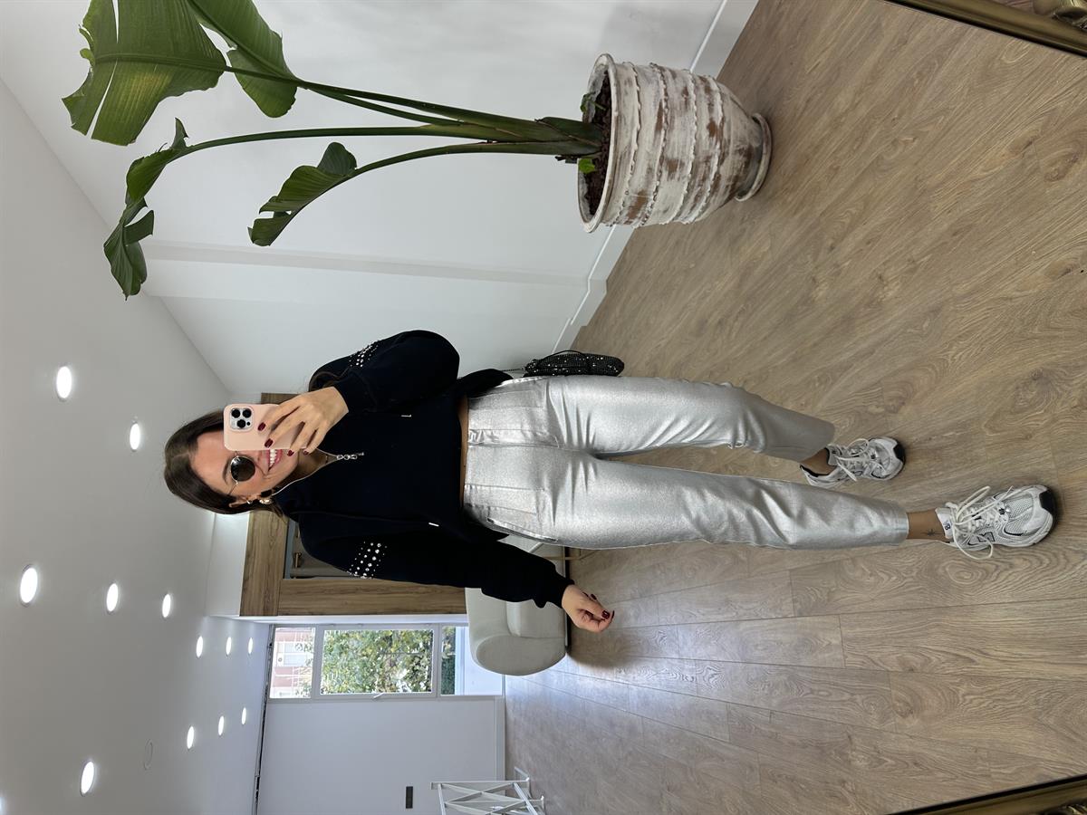 Önü Flatolu Metalik Pantolon