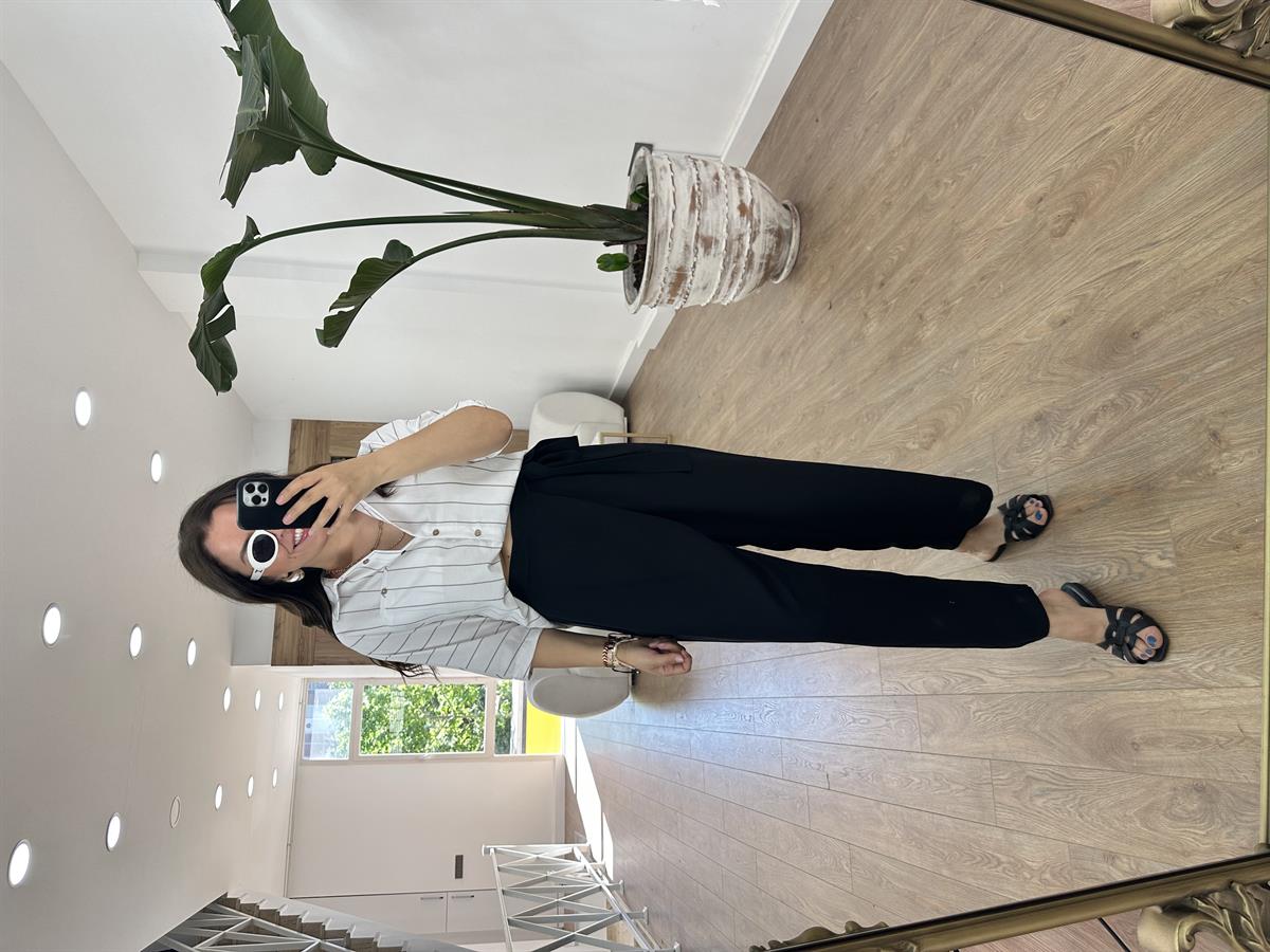 Önü Kapamalı Keten Pantolon-Siyah