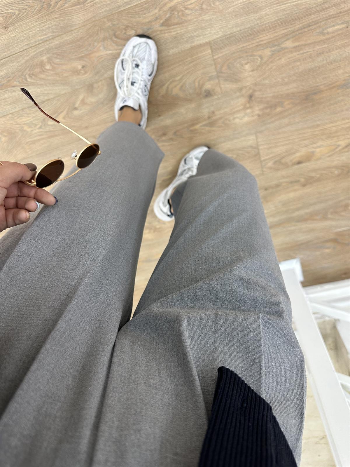 Önü Pileli Şalvar Pantolon-Gri