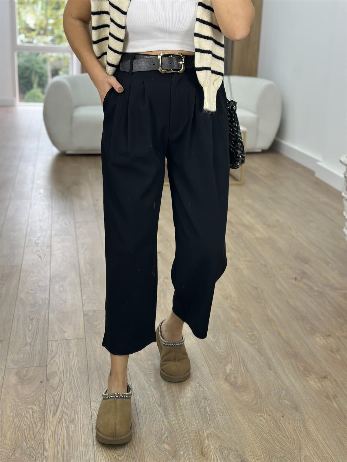 Önü Pileli Şalvar Pantolon-Siyah