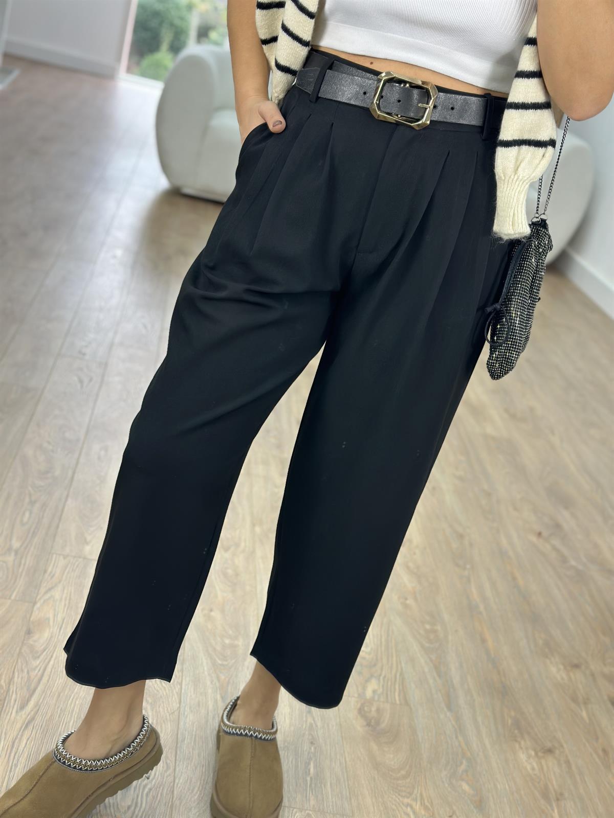 Önü Pileli Şalvar Pantolon-Siyah