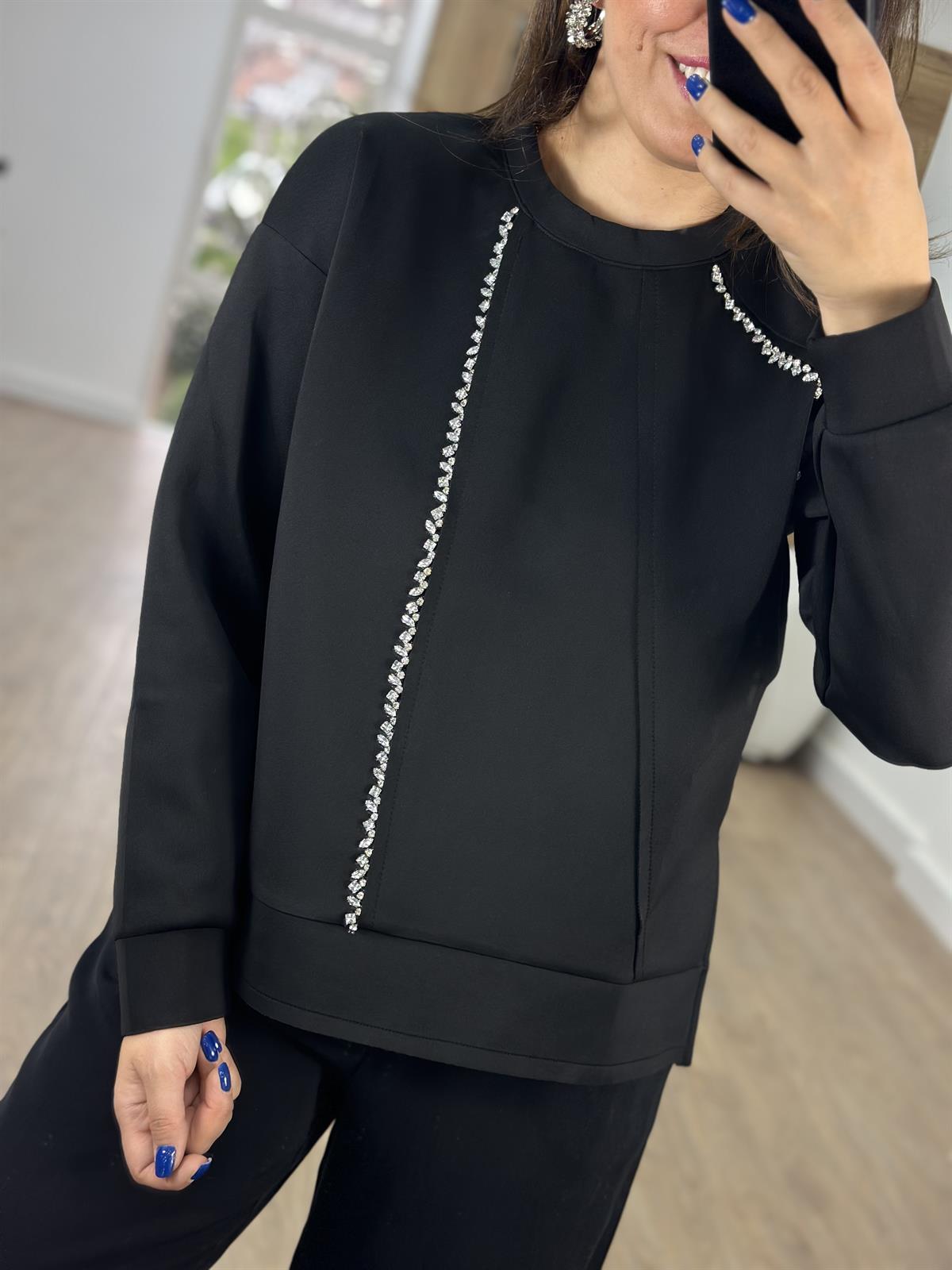 Önü Taş İşlemeli Scuba Kumaş Sweatshirt