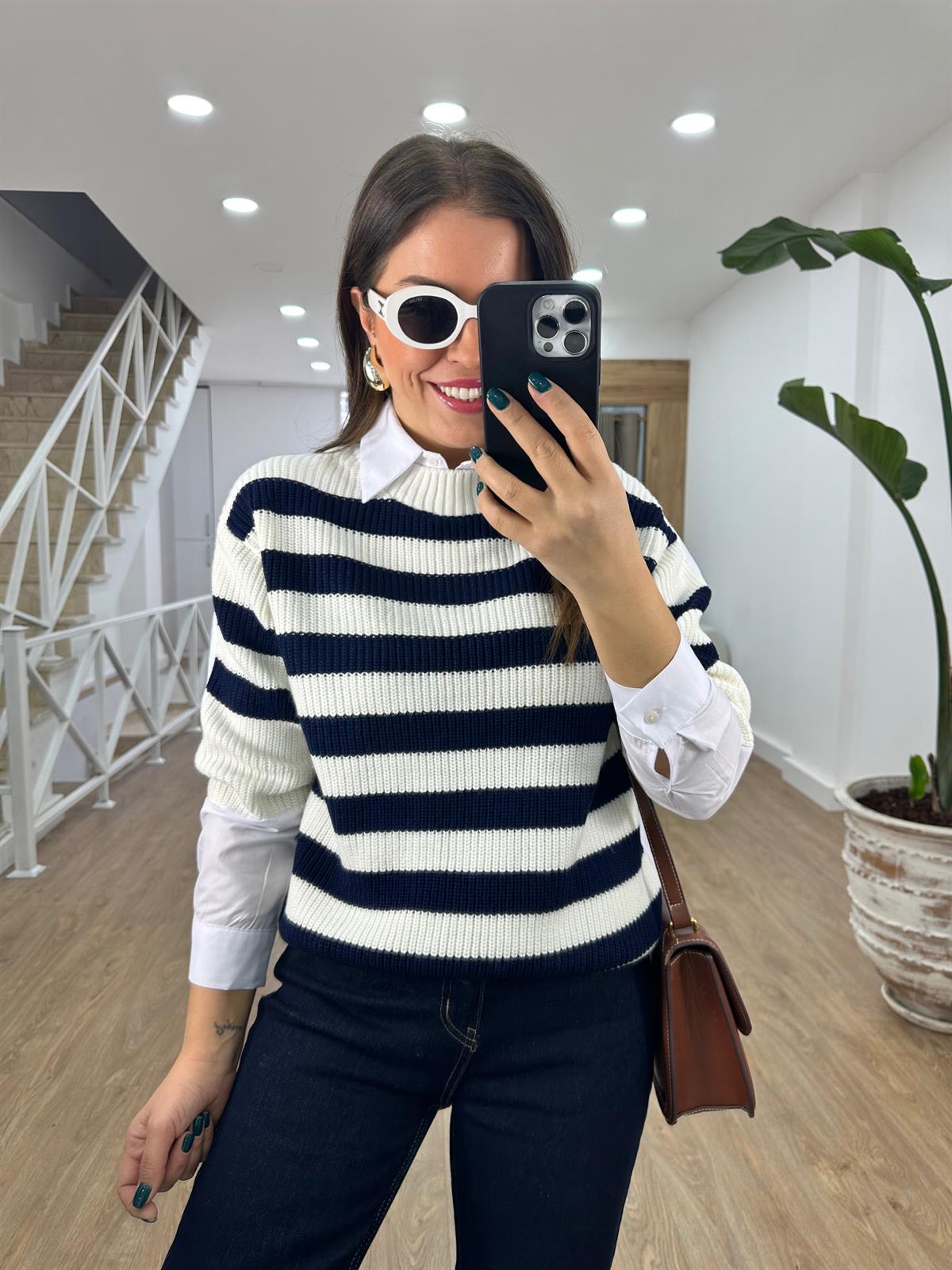 Önü Triko Detaylı Poplin Gömlek