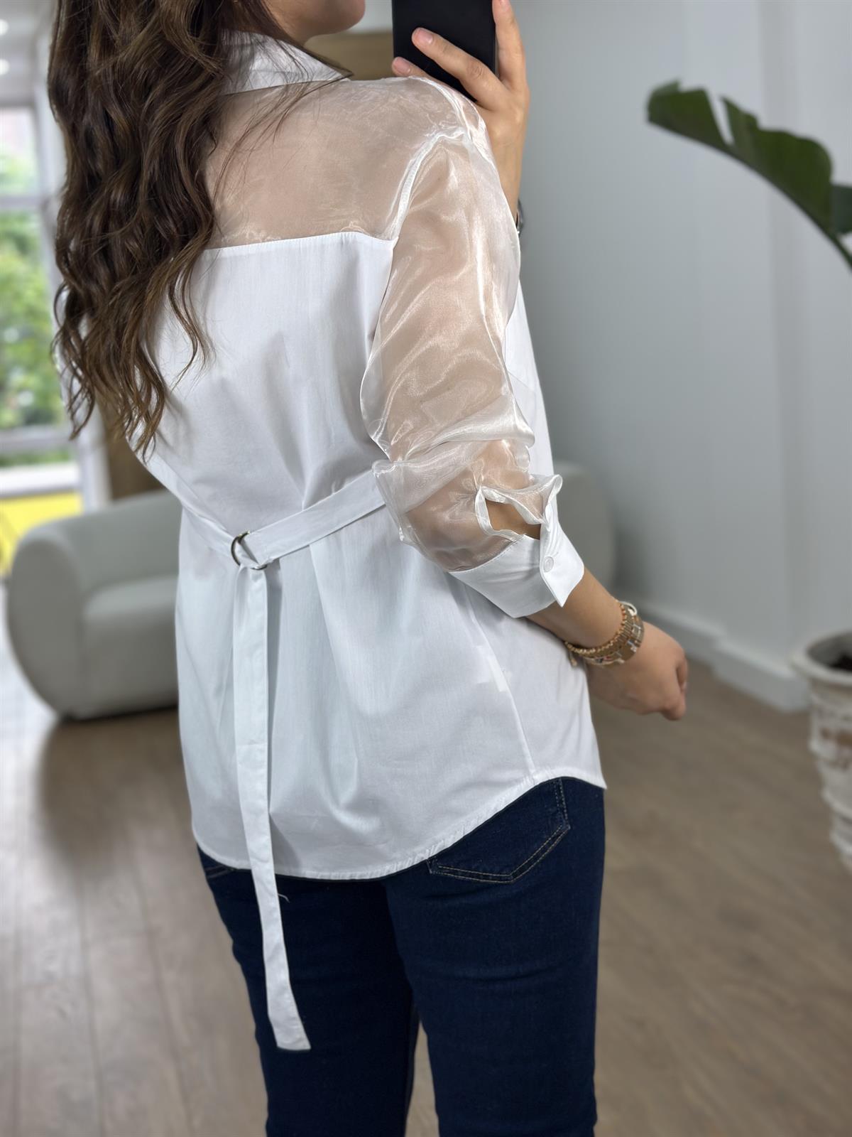 Organze Tül Garnili Tasarım Gömlek