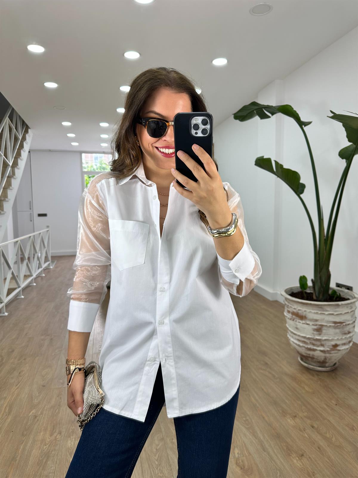 Organze Tül Garnili Tasarım Gömlek