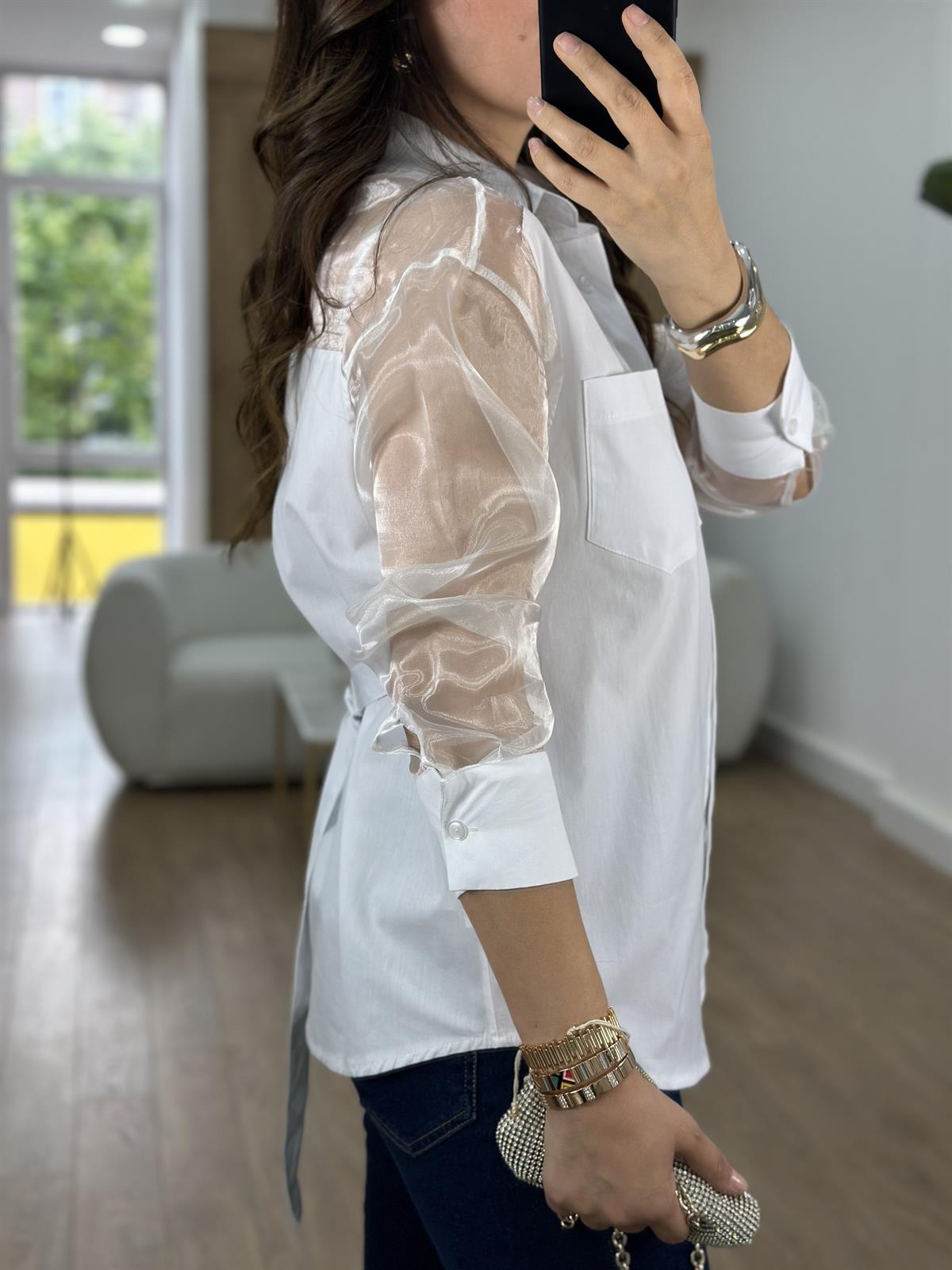 Organze Tül Garnili Tasarım Gömlek