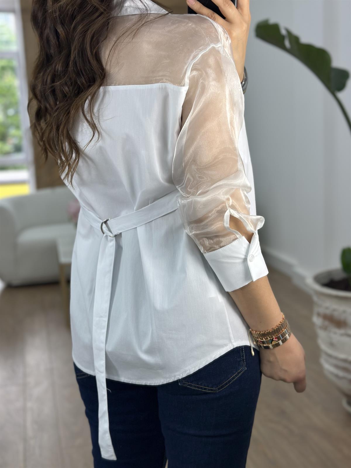 Organze Tül Garnili Tasarım Gömlek