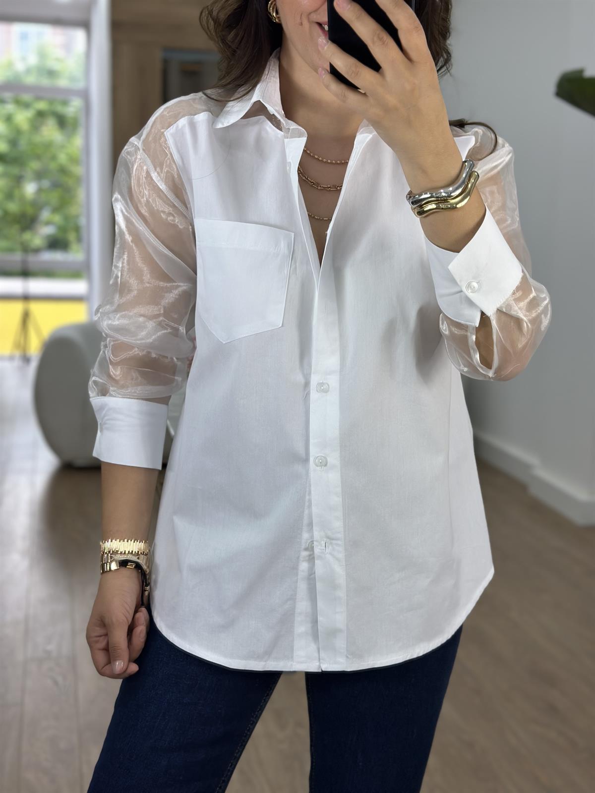 Organze Tül Garnili Tasarım Gömlek