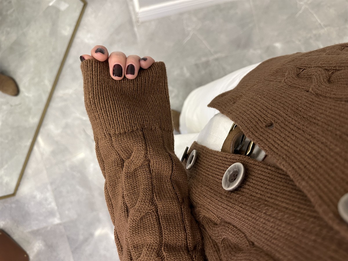 Örgü Desenli Hırka - Kahverengi