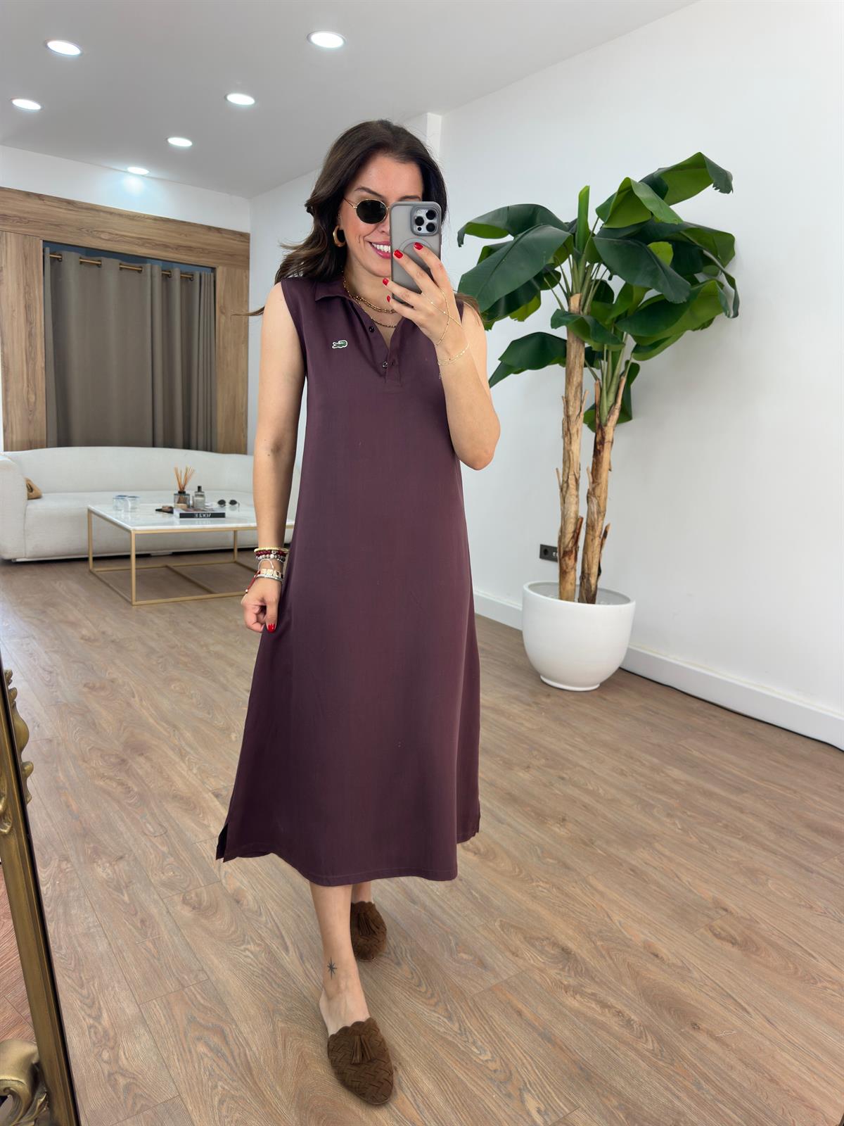 Orijinal Marka Basic Midi Elbise - Bordo