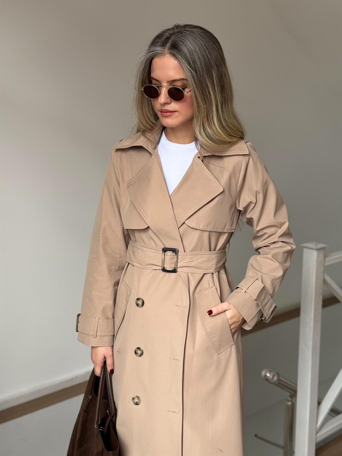 Orijinal Marka Beli Kuşaklı Trençkot - Camel