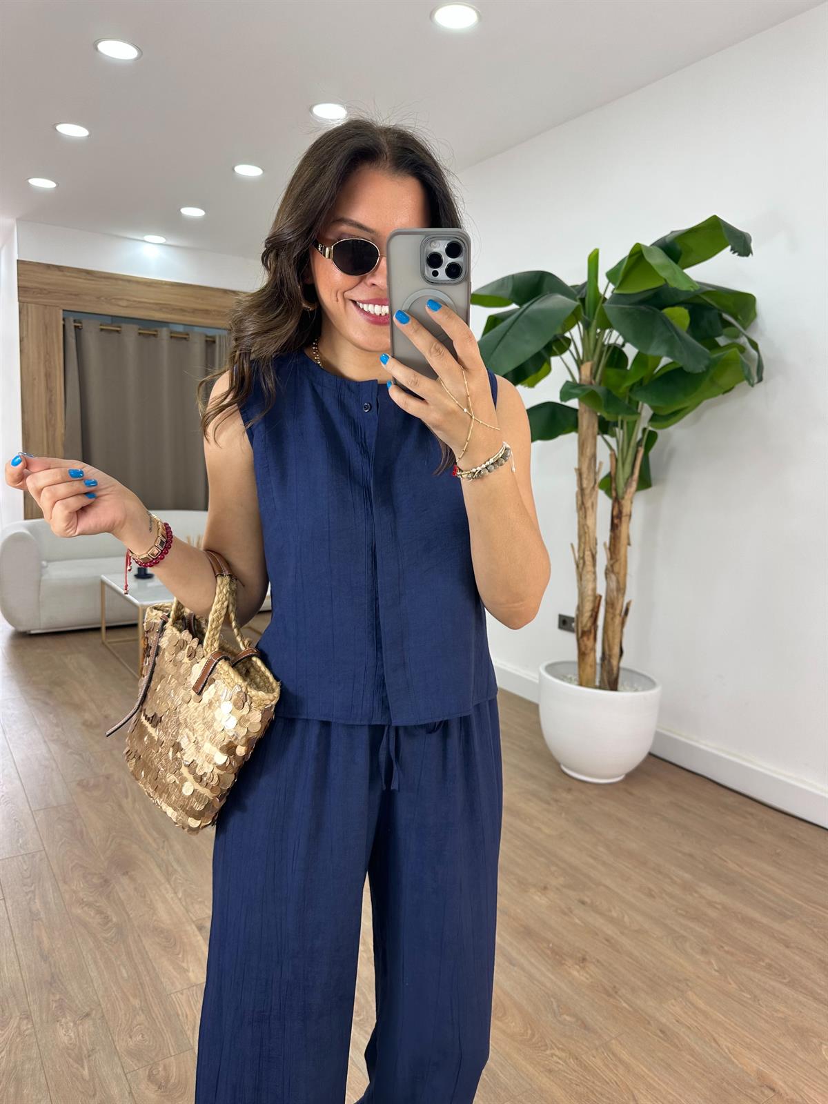 Orijinal Marka Beli Lastikli Pantolon Yelek Takım - Lacivert