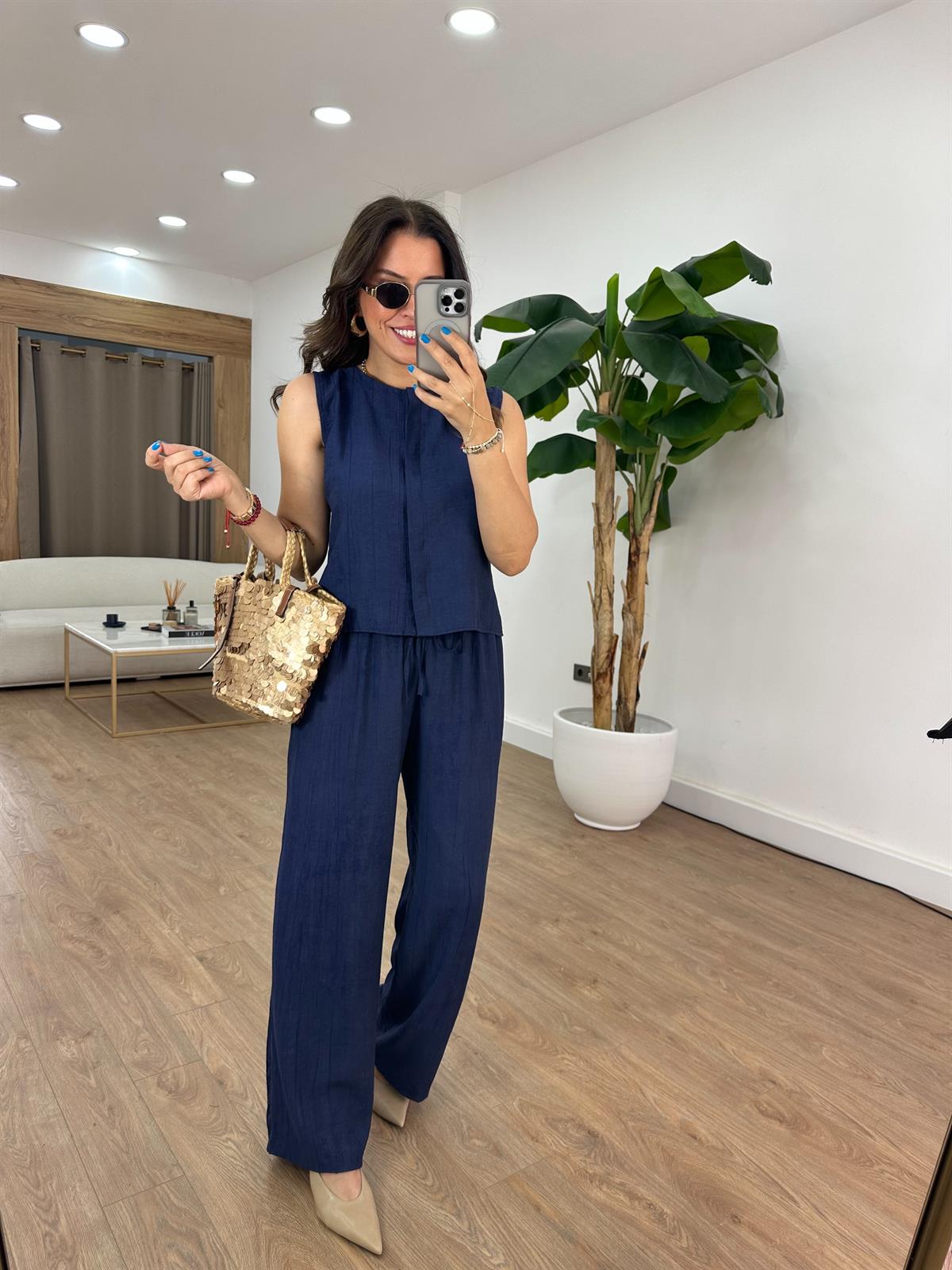 Orijinal Marka Beli Lastikli Pantolon Yelek Takım - Lacivert