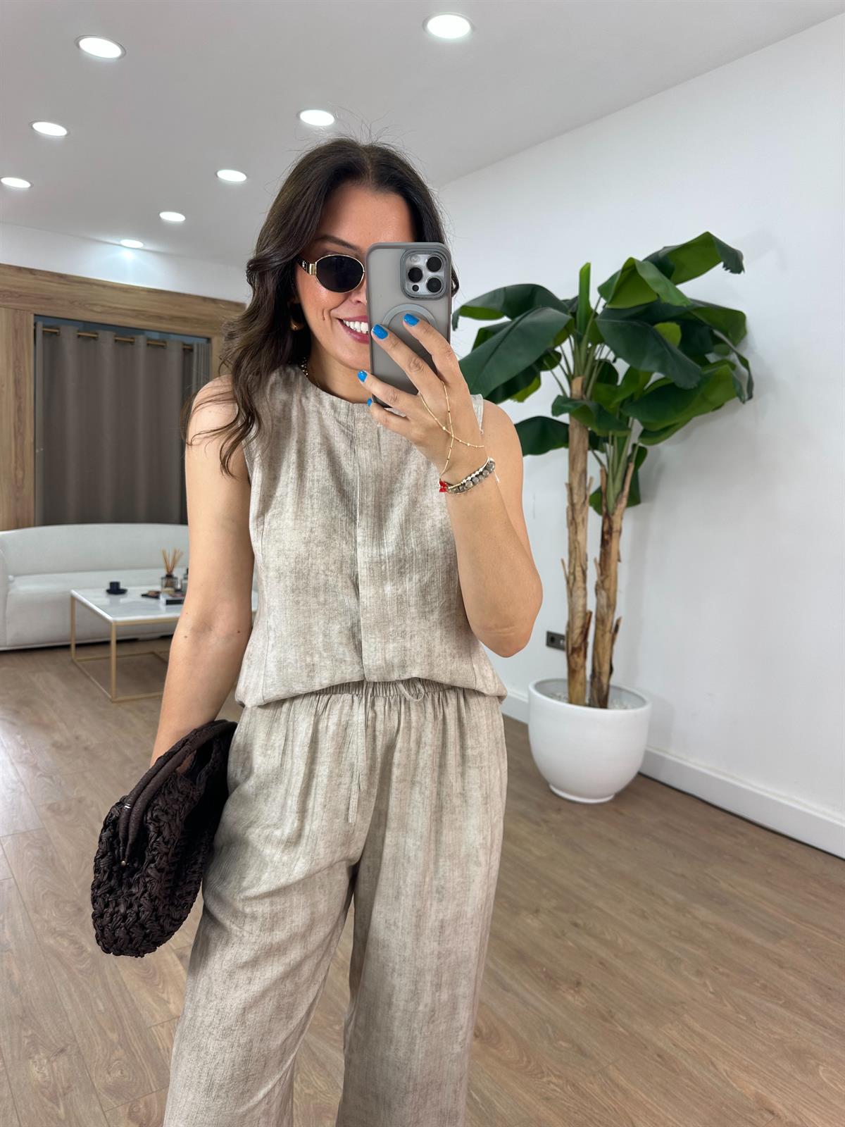 Orijinal Marka Beli Lastikli Pantolon Yelek Takım - Taş