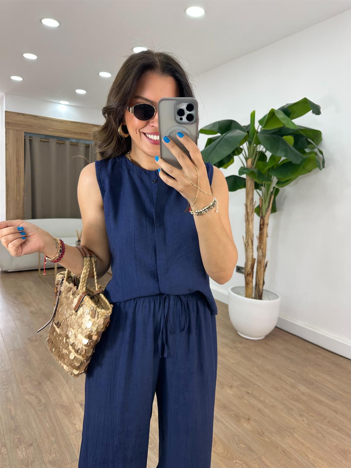 Orijinal Marka Beli Lastikli Pantolon Yelek Takım - Lacivert