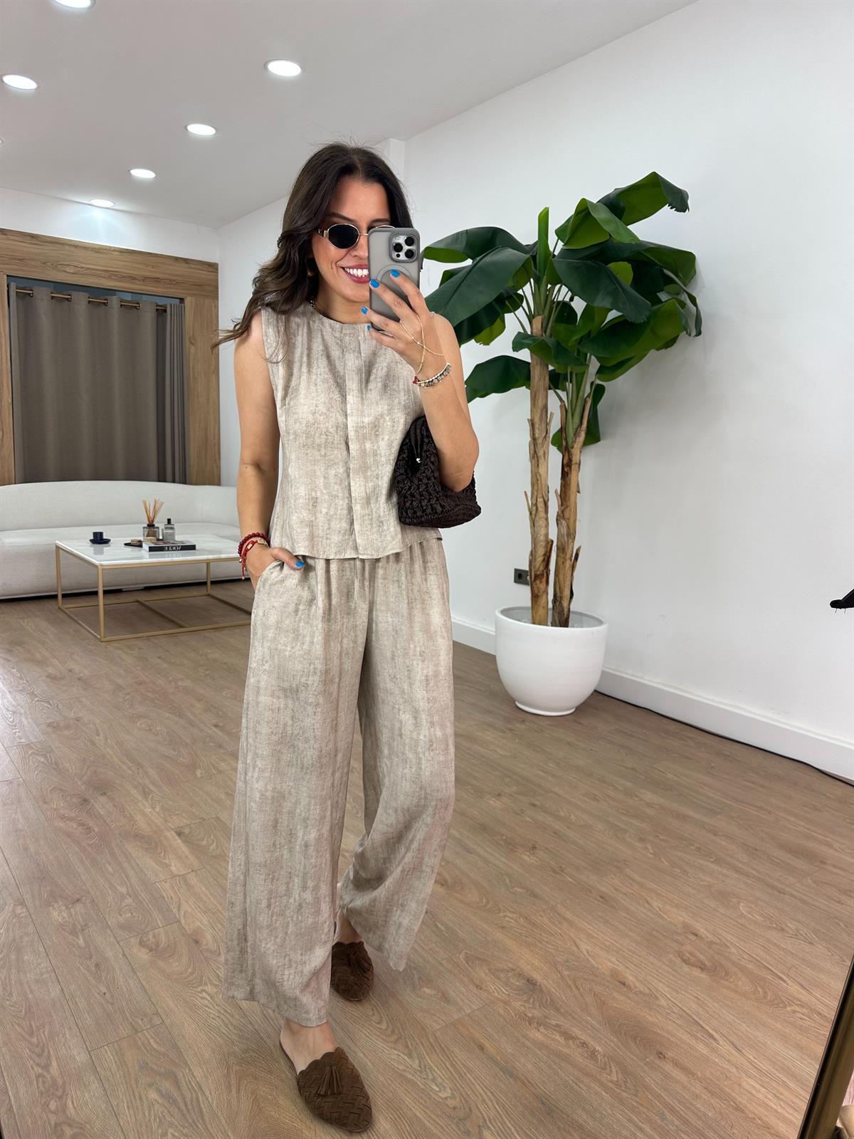 Orijinal Marka Beli Lastikli Pantolon Yelek Takım - Taş