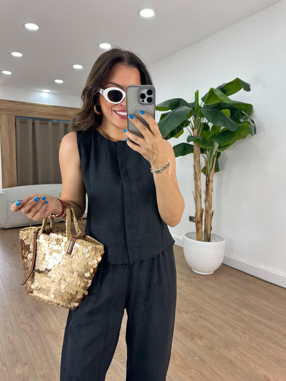 Orijinal Marka Beli Lastikli Pantolon Yelek Takım - Siyah