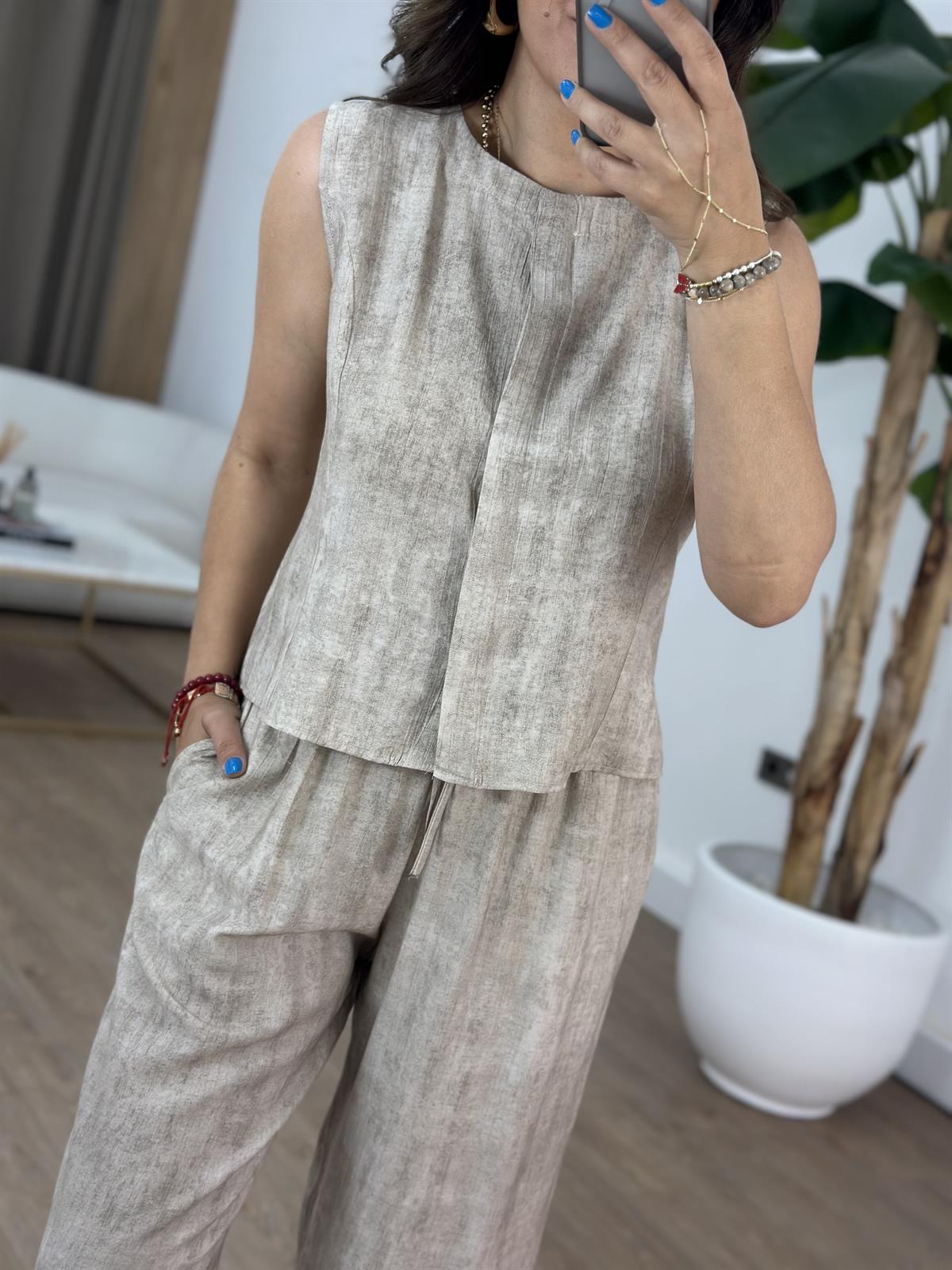 Orijinal Marka Beli Lastikli Pantolon Yelek Takım - Taş