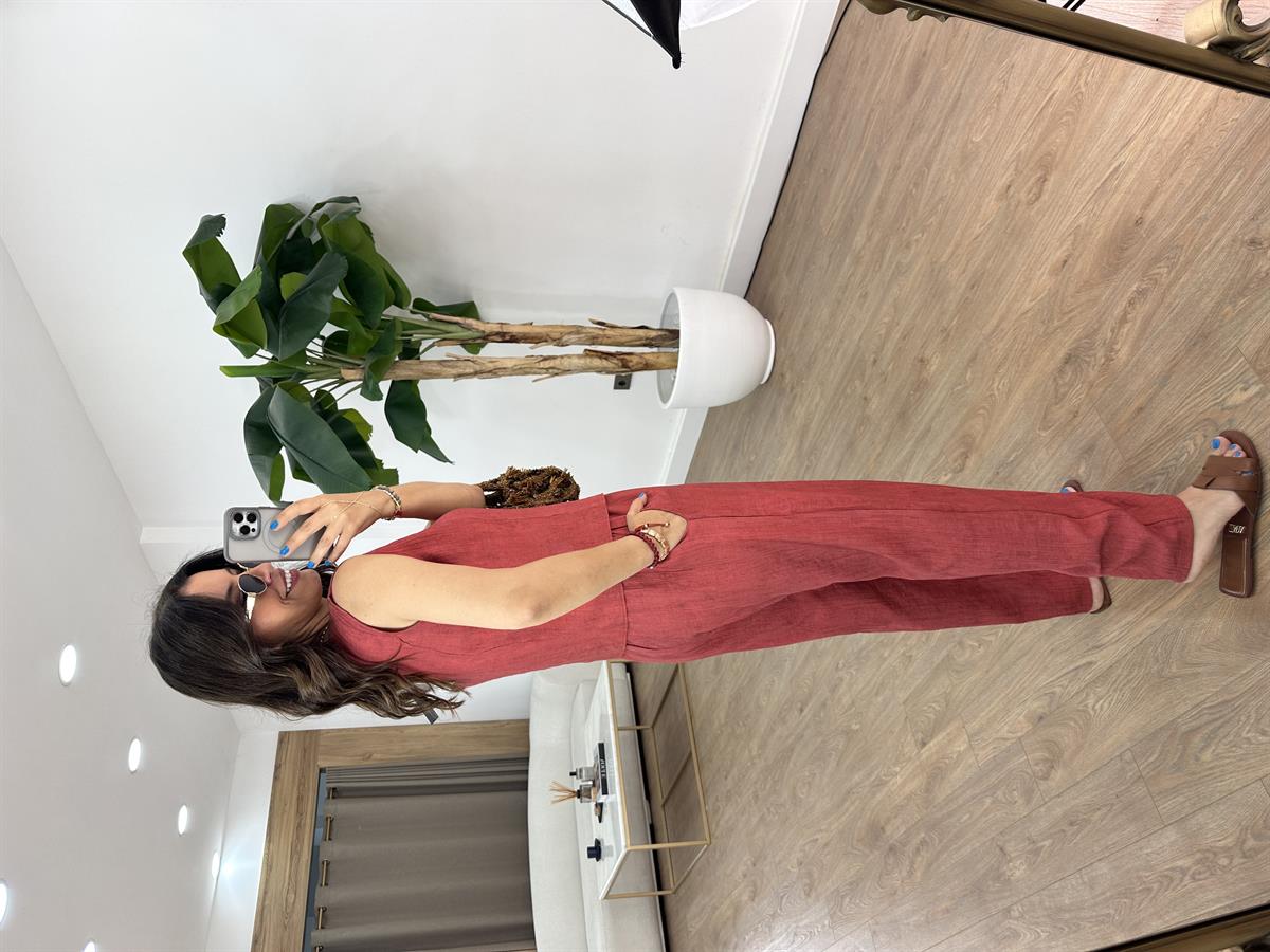 Orijinal Marka Beli Lastikli Pantolon Yelek Takım - Kiremit