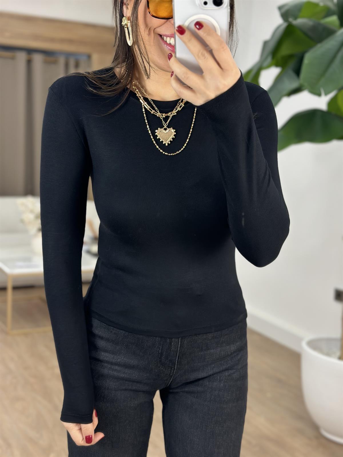 Orijinal Marka Bisiklet Yaka Basic Bluz - Siyah