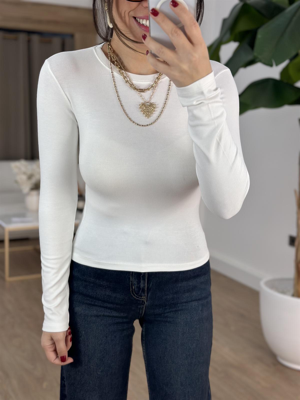 Orijinal Marka Bisiklet Yaka Basic Bluz - Beyaz