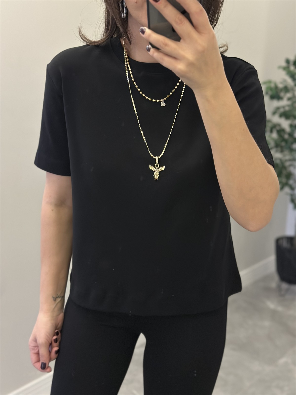 Orijinal Marka Bisiklet Yaka Basic Tshirt - Siyah