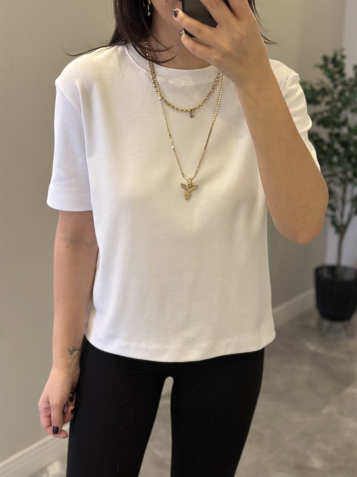 Orijinal Marka Bisiklet Yaka Basic Tshirt - Beyaz