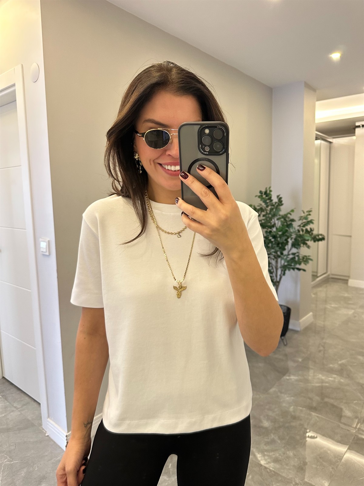 Orijinal Marka Bisiklet Yaka Basic Tshirt - Beyaz