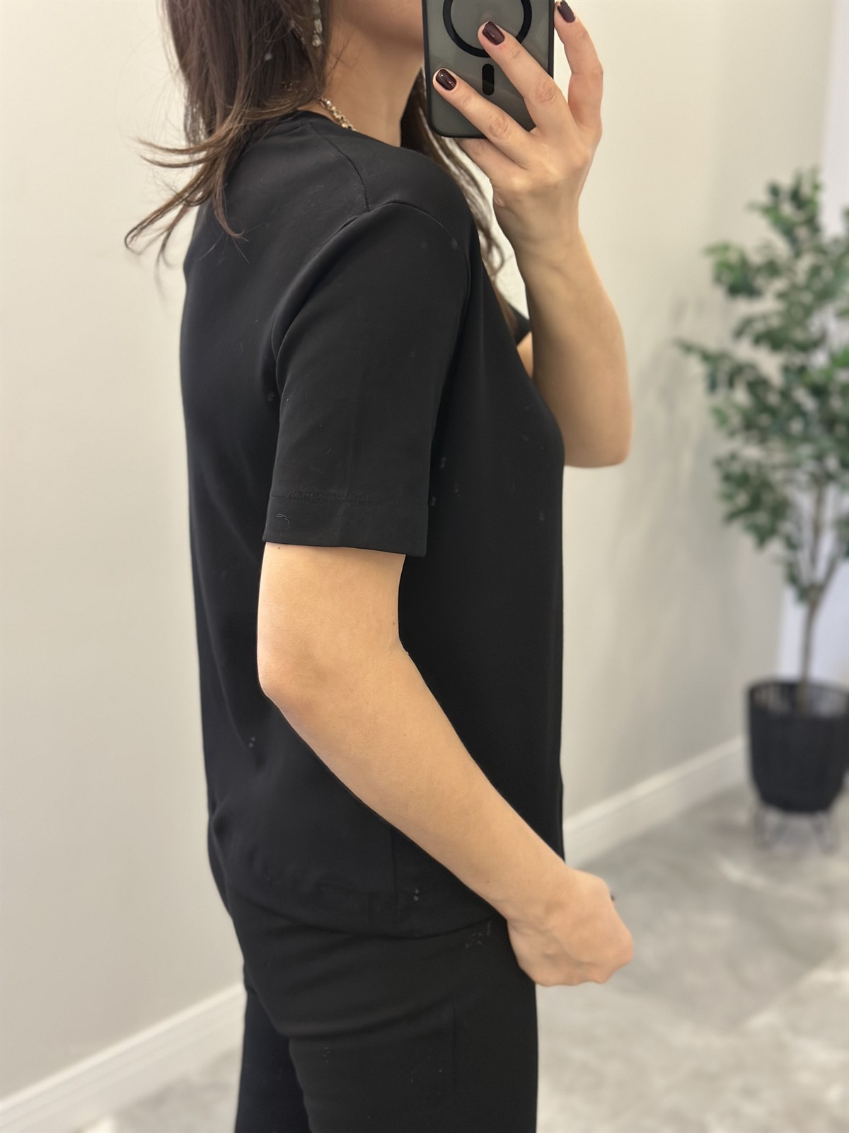 Orijinal Marka Bisiklet Yaka Basic Tshirt - Siyah