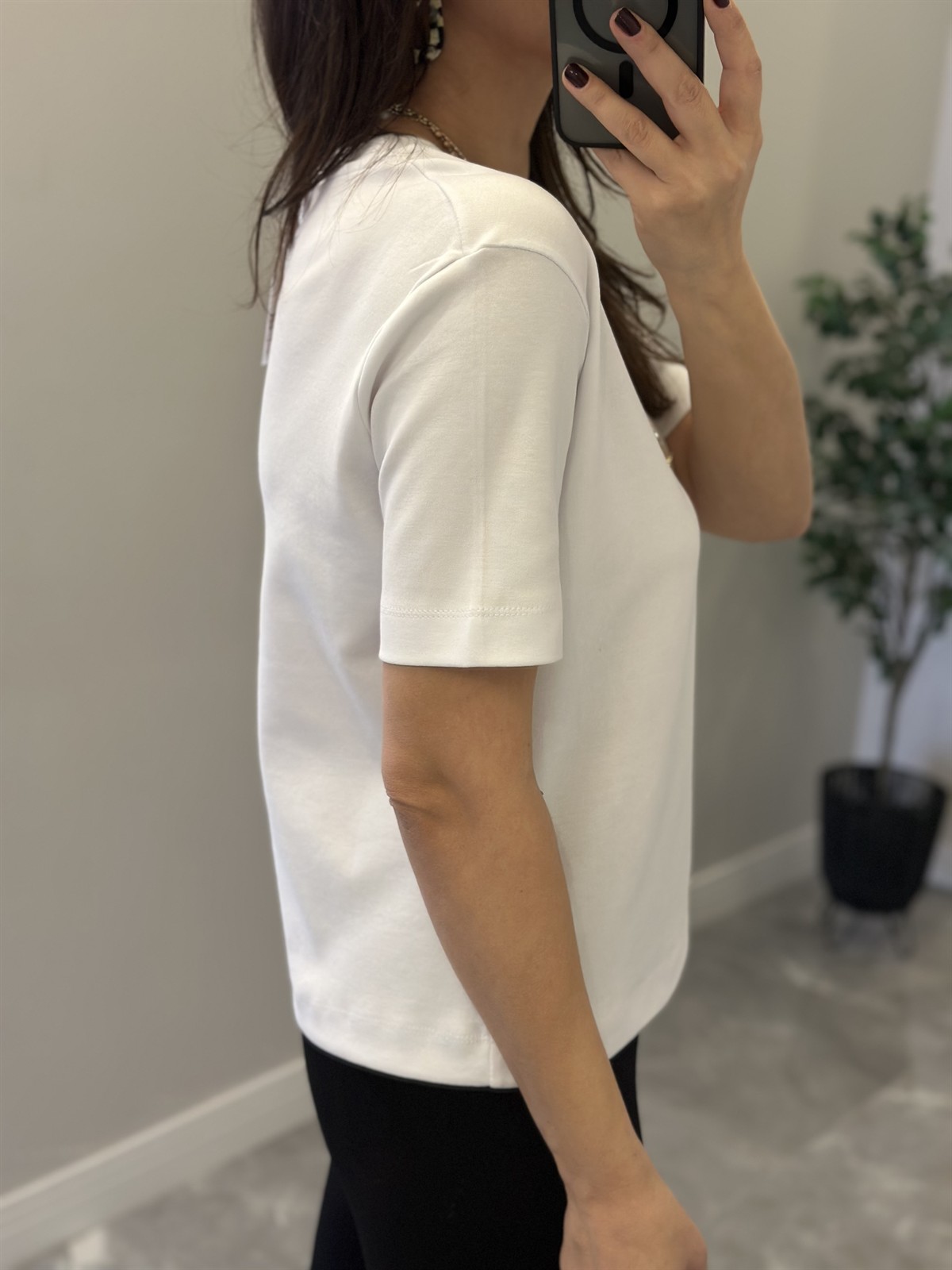 Orijinal Marka Bisiklet Yaka Basic Tshirt - Beyaz