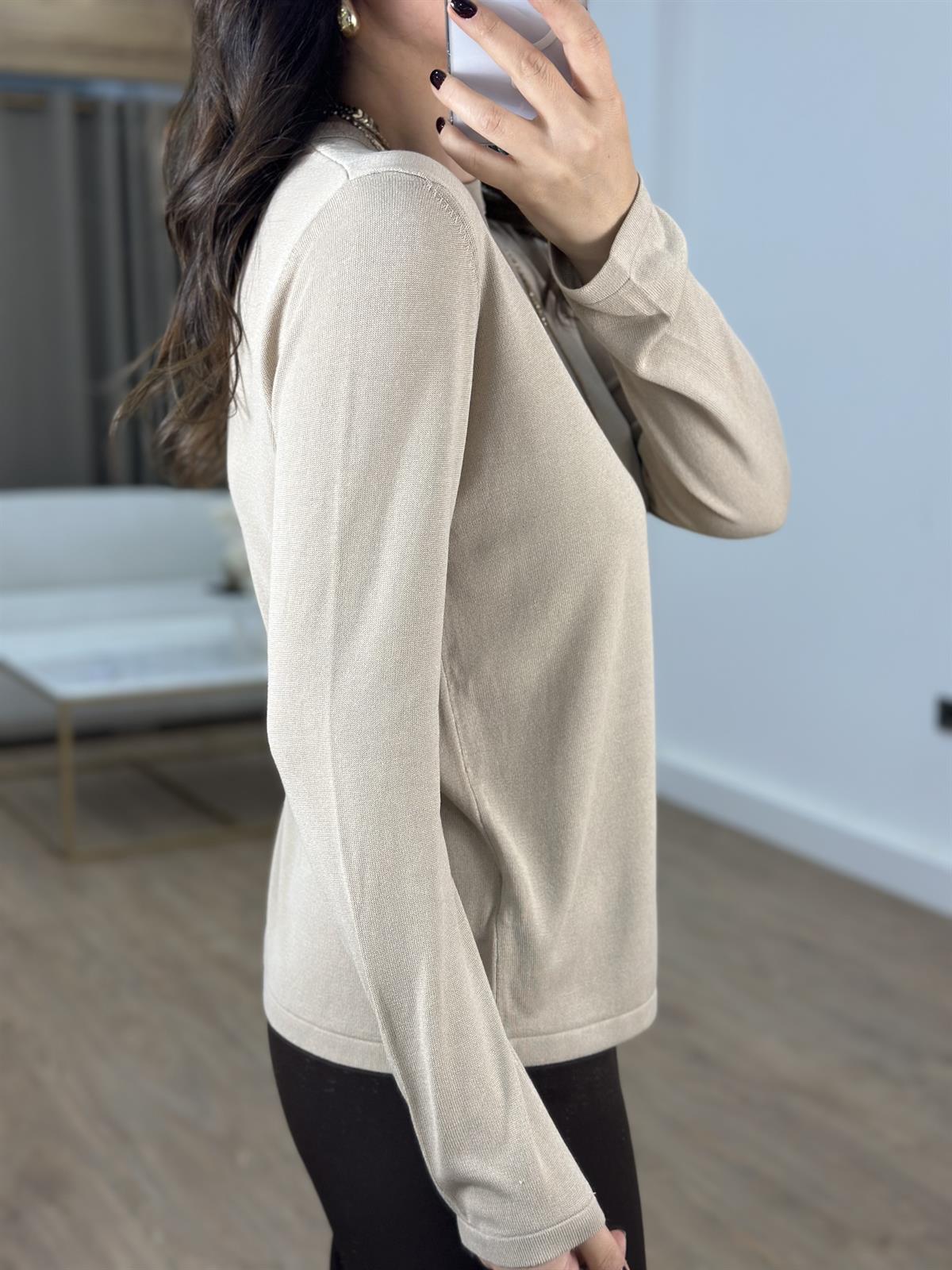 Orijinal Marka Bisiklet Yaka Triko Bluz- Bej