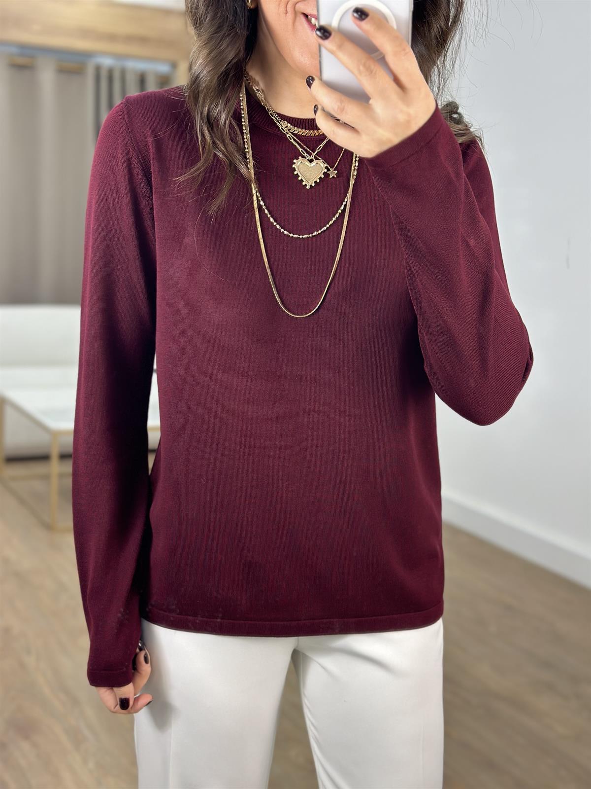 Orijinal Marka Bisiklet Yaka Triko Bluz - Bordo