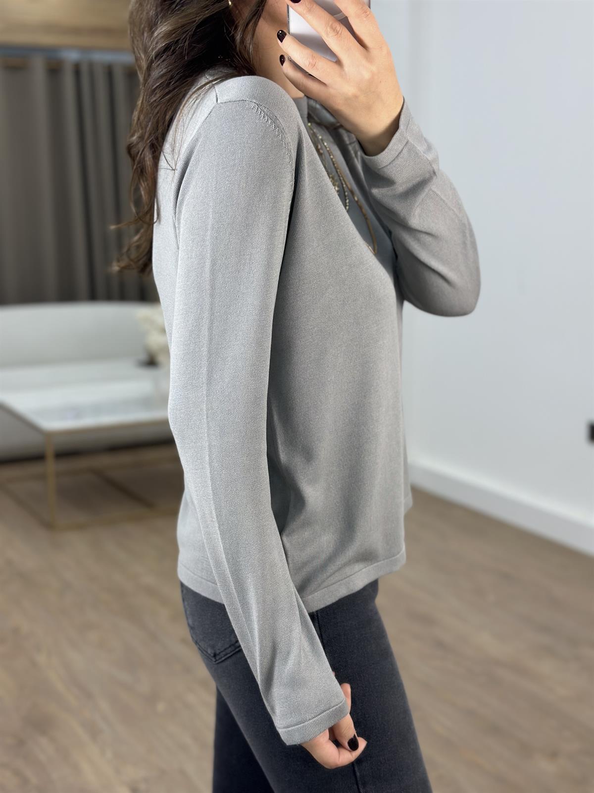 Orijinal Marka Bisiklet Yaka Triko Bluz- Gri