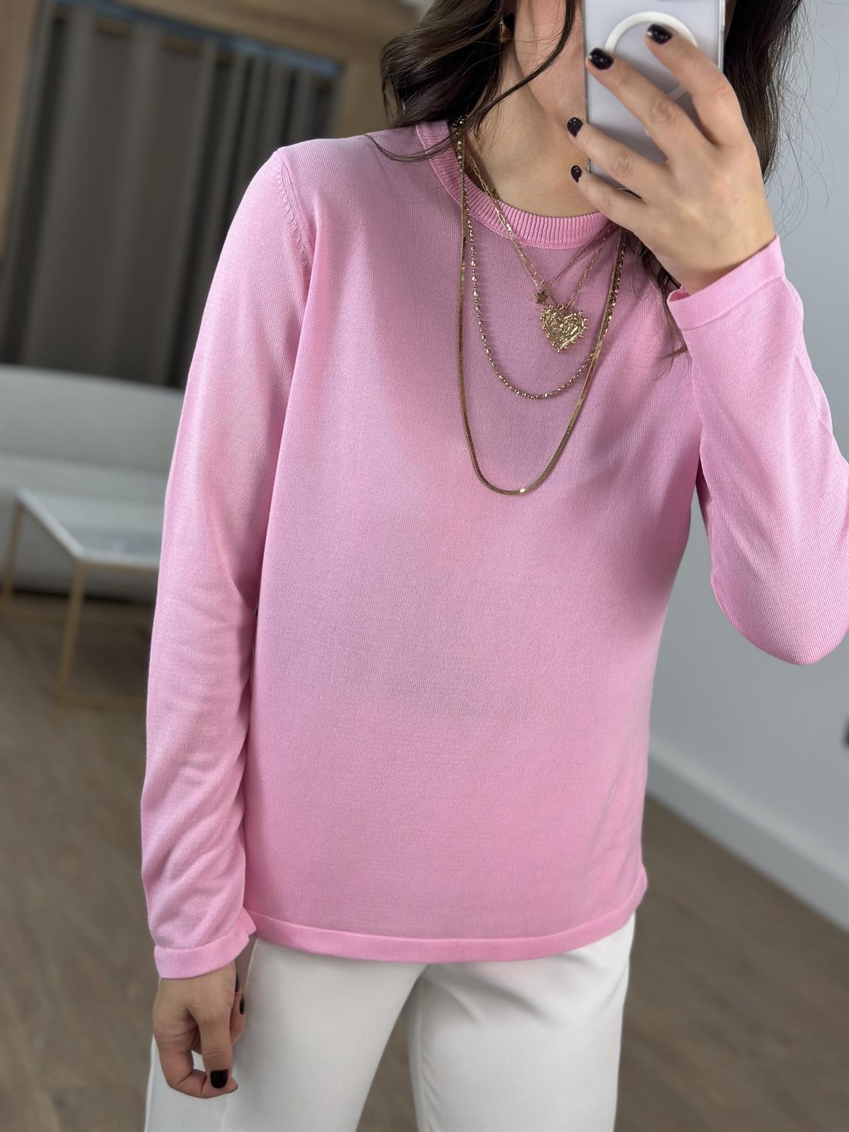 Orijinal Marka Bisiklet Yaka Triko Bluz- Pembe