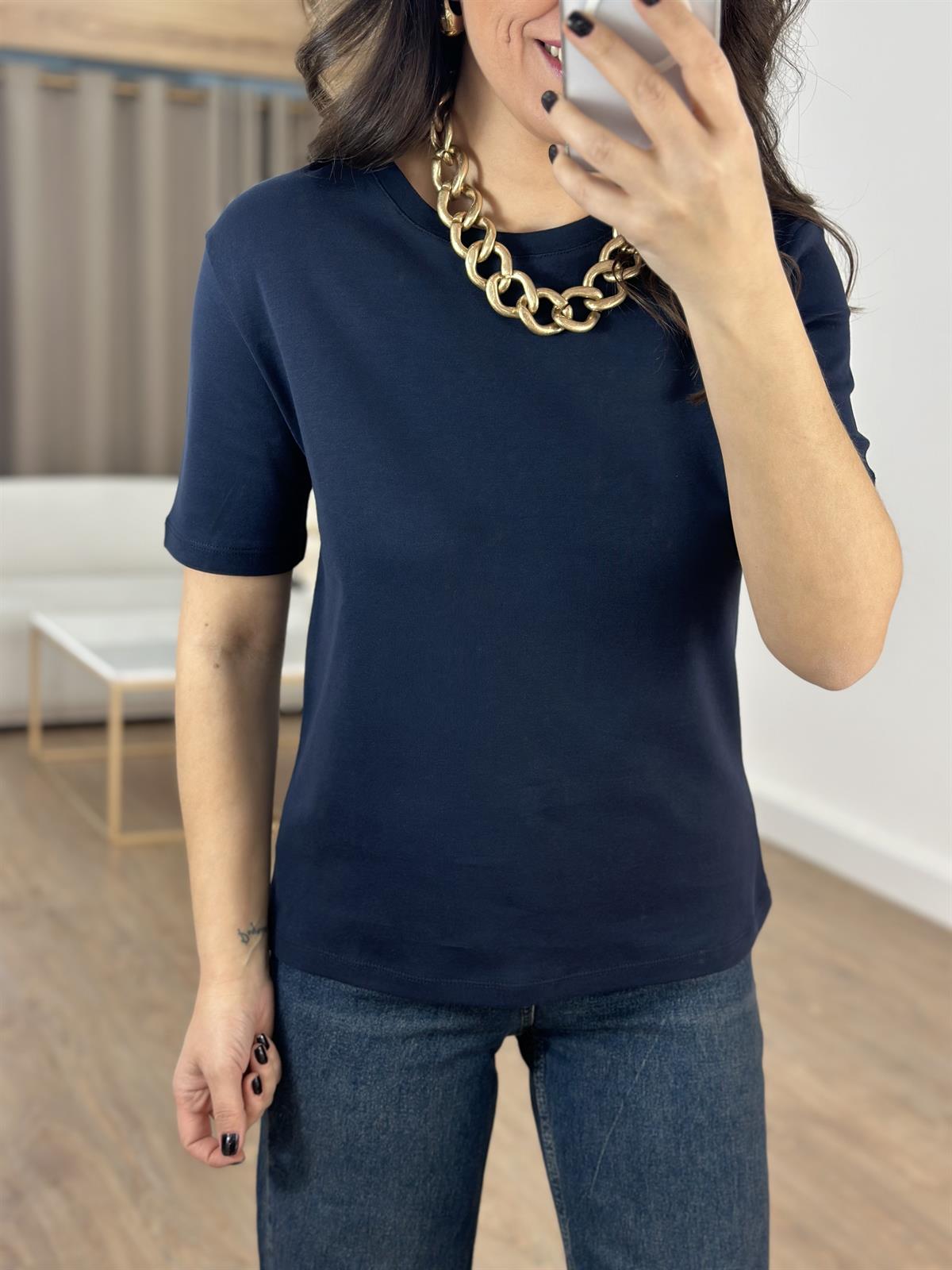 Orijinal Marka Bisiklet Yaka Kısa Kollu Tshirt - Lacivert