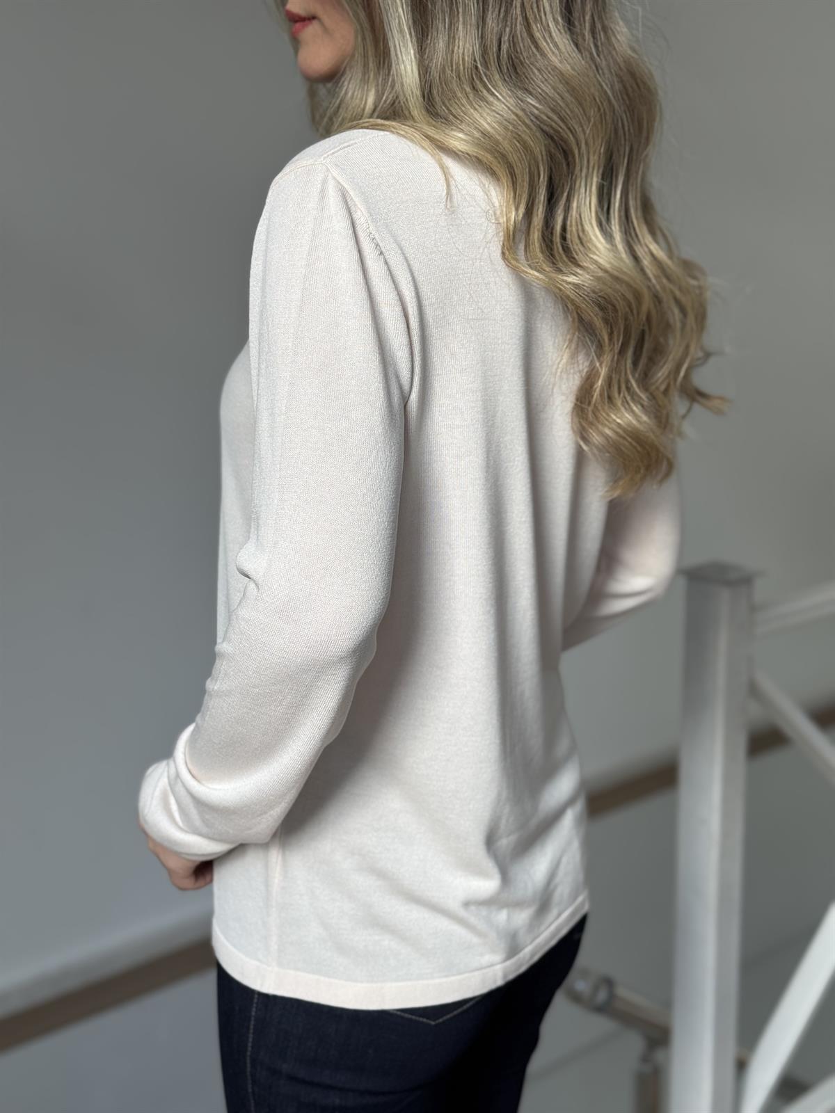 Orijinal Marka Bisiklet Yaka Triko Bluz - Ekru