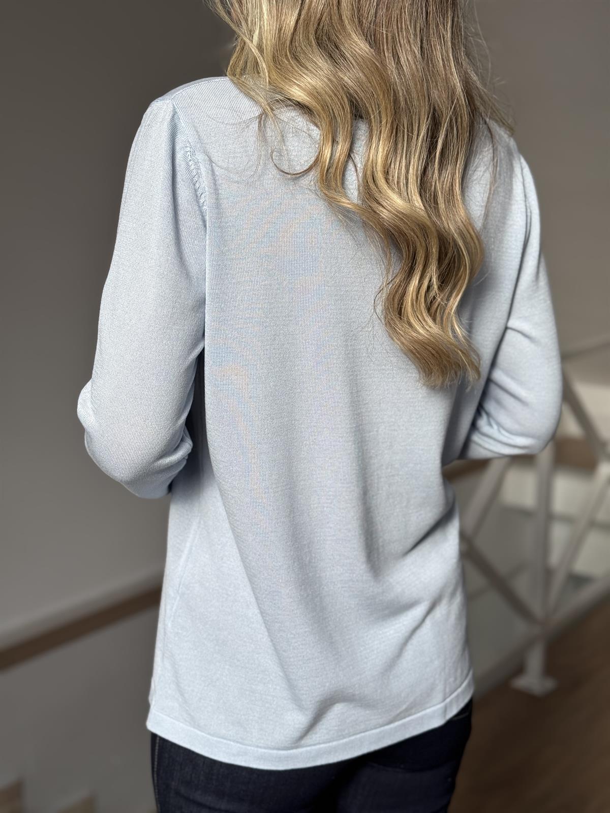 Orijinal Marka Bisiklet Yaka Triko Bluz - Mavi