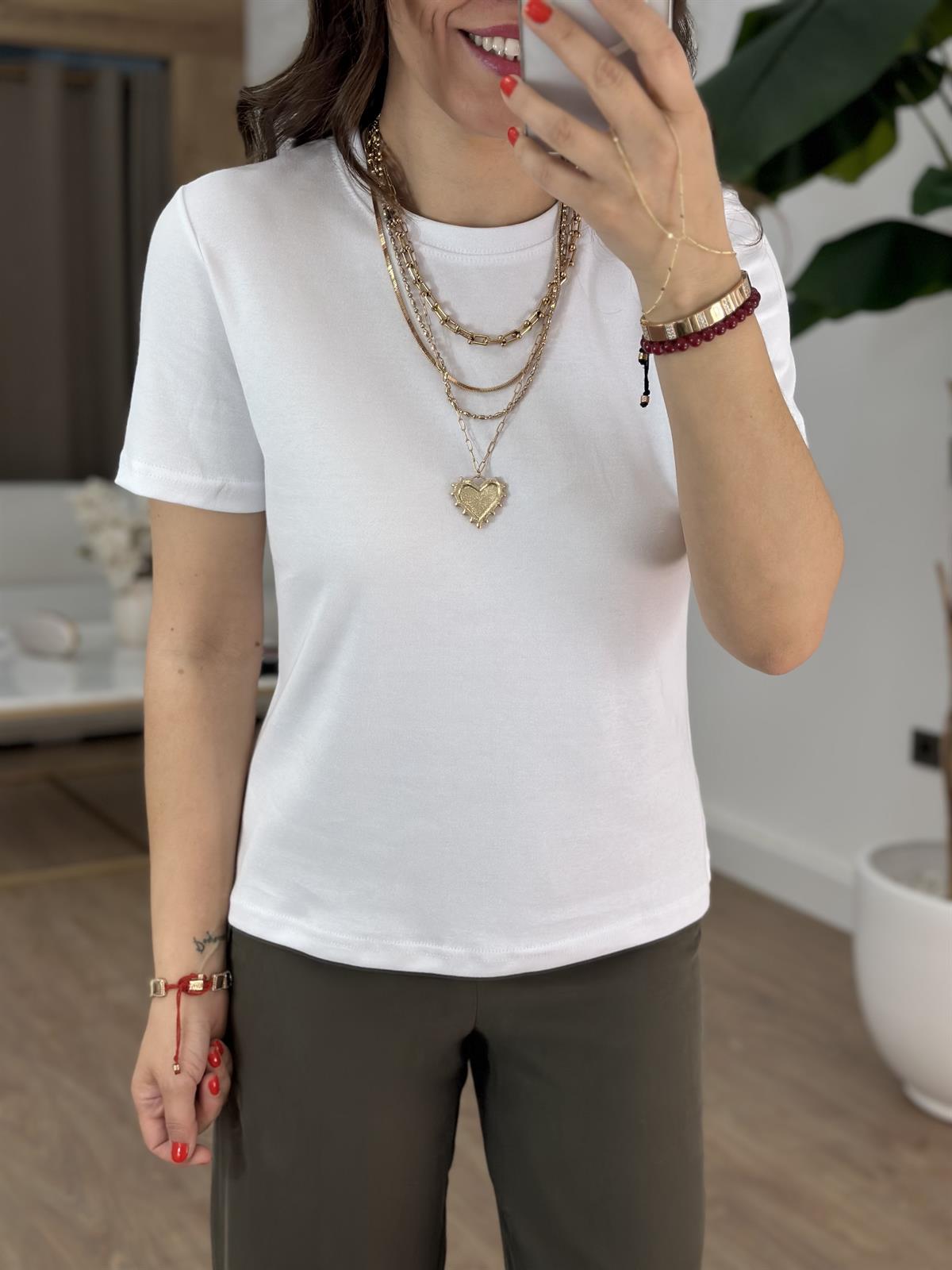 Orijinal Marka Bisiklet Yaka Tshirt - Beyaz