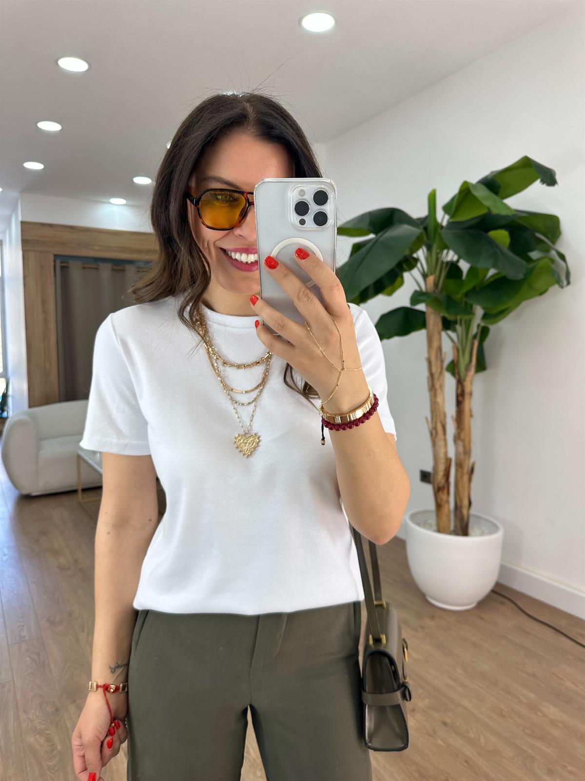 Orijinal Marka Bisiklet Yaka Tshirt - Beyaz