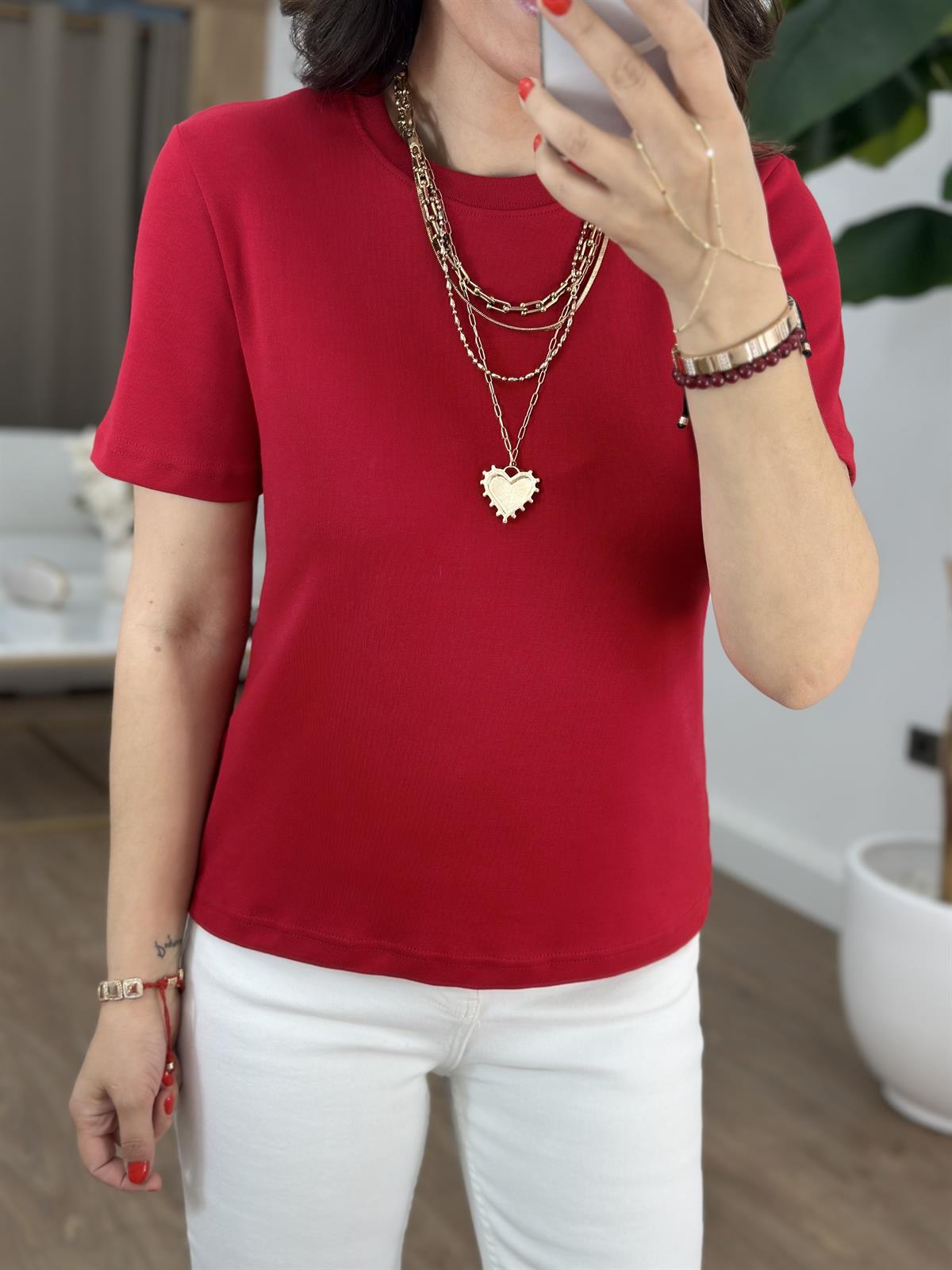 Orijinal Marka Bisiklet Yaka Tshirt - Kırmızı